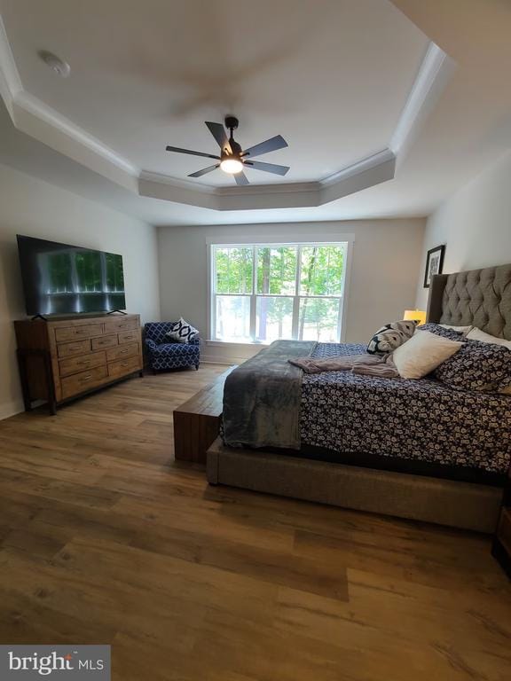 150 Winchester Trl, Mineral, VA 23117 - bedroom with a raised ceiling, wood finished floors, ornamental molding, and ceiling fan