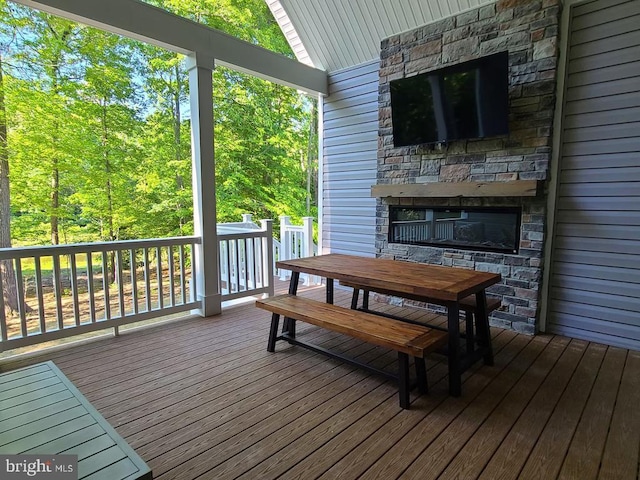 150 Winchester Trl, Mineral, VA 23117 - wooden deck featuring a stone fireplace
