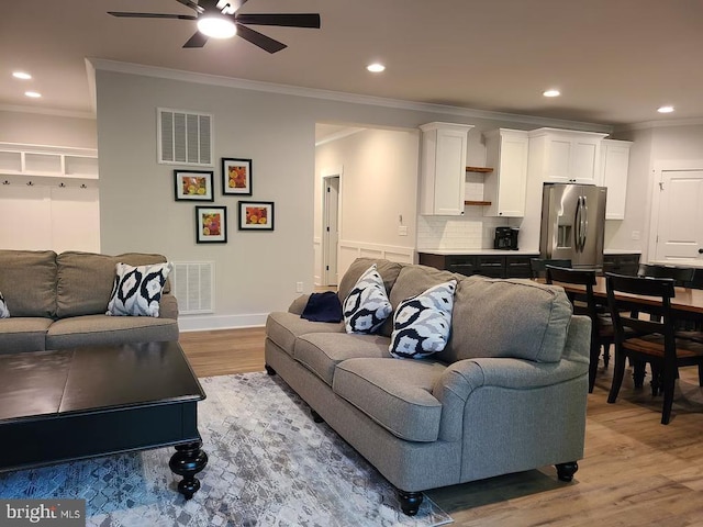 150 Winchester Trl, Mineral, VA 23117 - living room with ceiling fan, crown molding, light wood finished floors, and recessed lighting