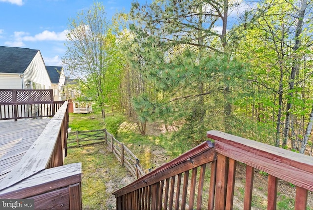  - view of yard featuring a wooden deck and fence
