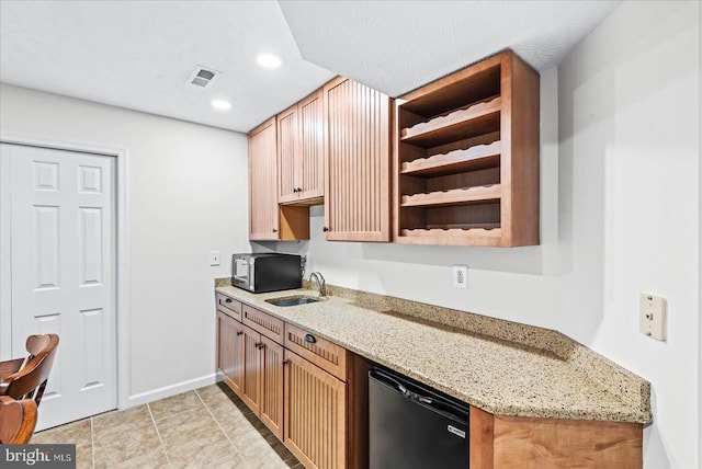 7924 Gold Leaf Cir, Spotsylvania, VA 22551 - kitchen featuring stainless steel microwave, recessed lighting, light stone counters, open shelves, and fridge