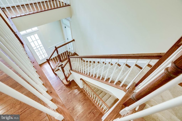 staircase with wood finished floors