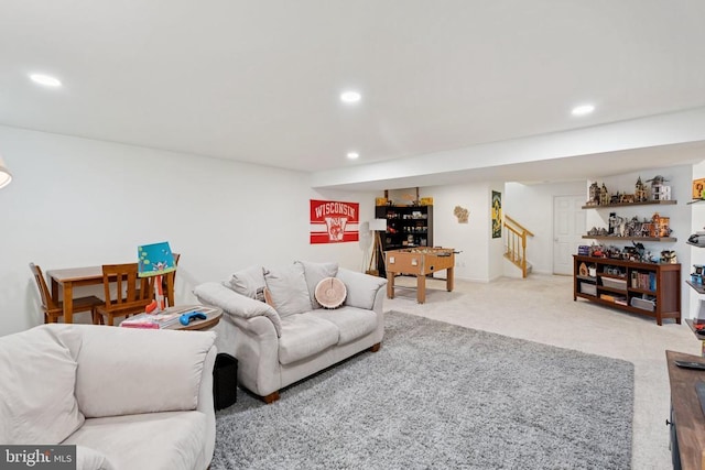 12314 Osprey Ln, Culpeper, VA 22701 - living area with recessed lighting, carpet, and stairs
