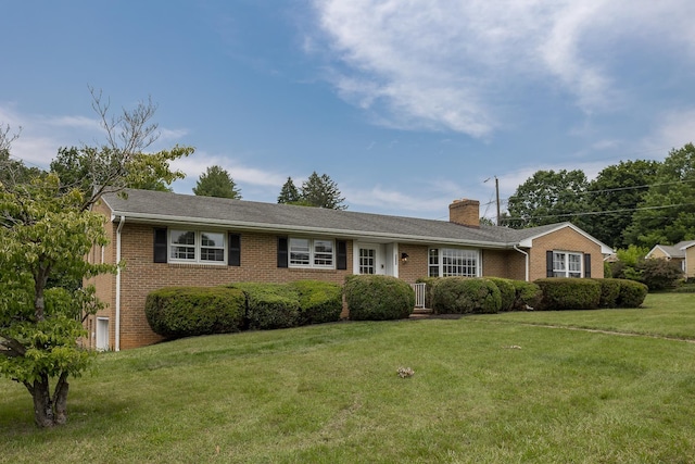 1002 Coalter St, Staunton, VA 24401 - ranch-style home with brick siding, a front lawn, and a chimney