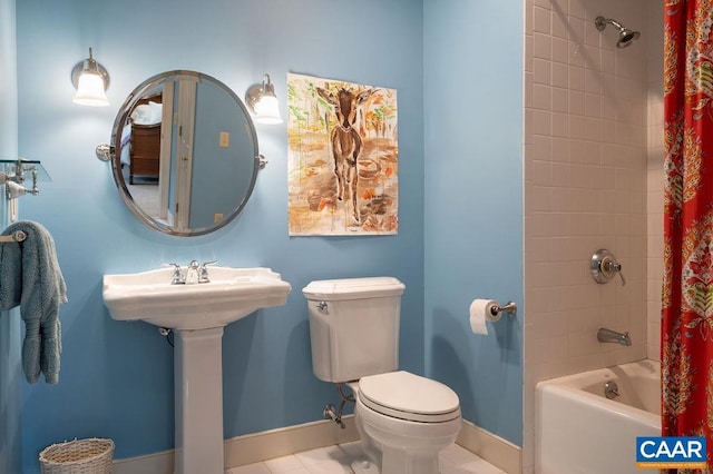 240 Broad Axe Rd, Charlottesville, VA 22903 - full bath with toilet, tile patterned flooring, baseboards, and shower / bath combination with curtain