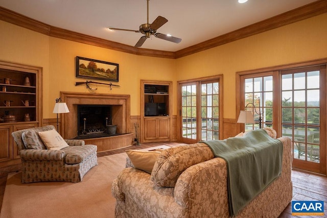 240 Broad Axe Rd, Charlottesville, VA 22903 - living area featuring a ceiling fan, crown molding, and plenty of natural light