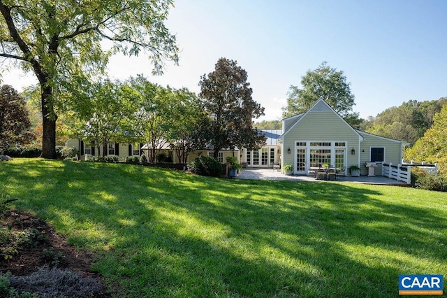 240 Broad Axe Rd, Charlottesville, VA 22903 - rear view of house featuring a lawn, a patio, and french doors