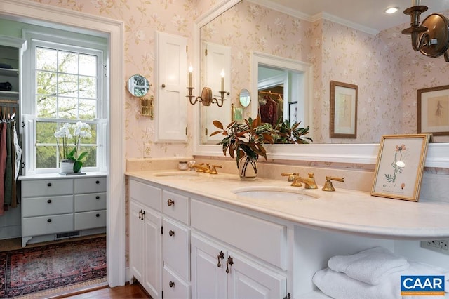 240 Broad Axe Rd, Charlottesville, VA 22903 - bathroom featuring wallpapered walls, a sink, and double vanity