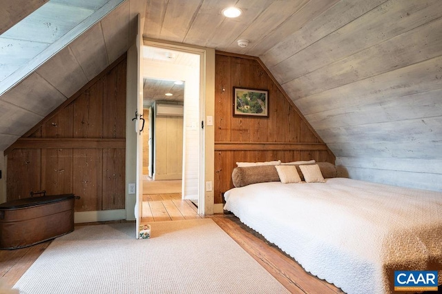 240 Broad Axe Rd, Charlottesville, VA 22903 - bedroom with vaulted ceiling, recessed lighting, wooden ceiling, wooden walls, and wood finished floors