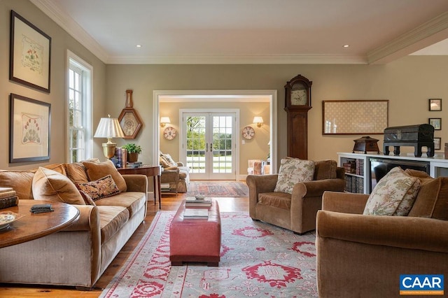 240 Broad Axe Rd, Charlottesville, VA 22903 - living area with french doors, crown molding, and wood finished floors