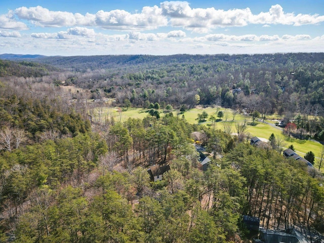 birds eye view of property with a forest view