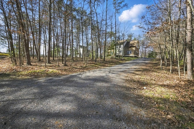 view of road with gravel driveway