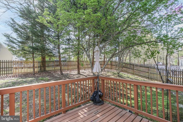wooden terrace featuring a fenced backyard