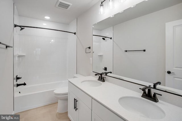 35663 Aspen Way, Locust Grove, VA 22508 - full bath featuring shower / bathtub combination, toilet, double vanity, tile patterned floors, and recessed lighting