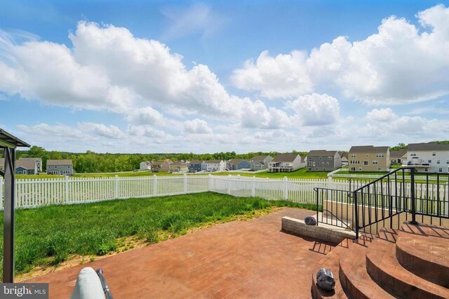 view of patio featuring a residential view and a fenced backyard