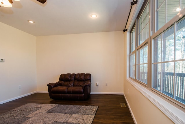 9839 Brunk Spring Ln, Broadway, VA 22815 - living area with dark wood-style flooring, recessed lighting, and ceiling fan