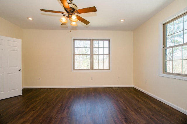 9839 Brunk Spring Ln, Broadway, VA 22815 - empty room featuring dark wood-type flooring, ceiling fan, and recessed lighting