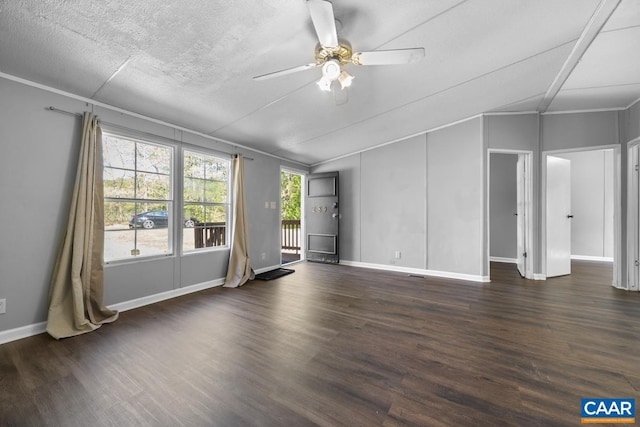 289 Mountain Laurel Rd, Palmyra, VA 22963 - unfurnished living room with lofted ceiling, wood finished floors, a ceiling fan, and baseboards