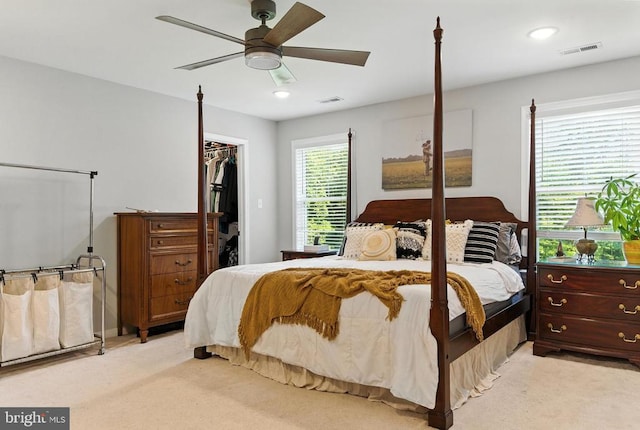 275 Freestyle Ln, Mineral, VA 23117 - bedroom featuring light carpet, a spacious closet, and a ceiling fan
