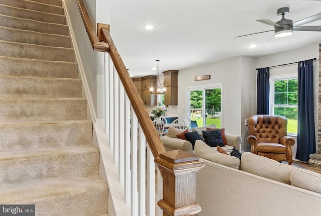 275 Freestyle Ln, Mineral, VA 23117 - stairs with healthy amount of natural light, a ceiling fan, recessed lighting, and a chandelier