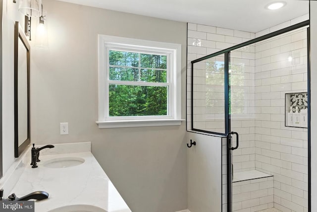 275 Freestyle Ln, Mineral, VA 23117 - bathroom featuring a stall shower and double vanity