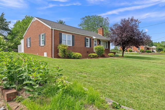 475 Hartman Dr, Harrisonburg, VA 22802 - view of front of property with a chimney, brick siding, a front yard, and roof with shingles