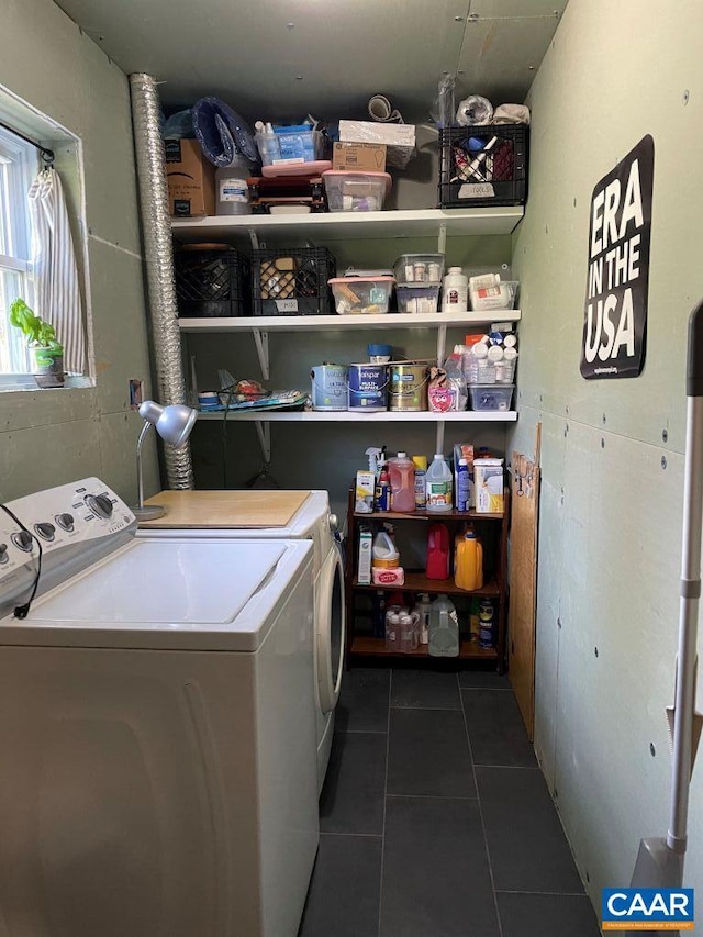 815 Ridge St, Charlottesville, VA 22902 - clothes washing area featuring washing machine and clothes dryer and tile patterned floors