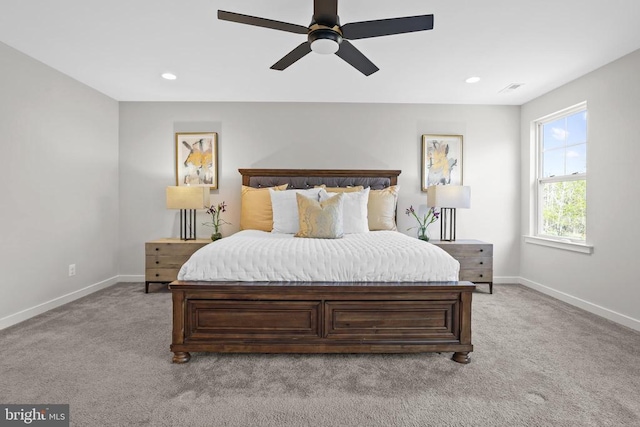7806 Shawmont Rd, Fredericksburg, VA 22407 - bedroom with light colored carpet, baseboards, recessed lighting, and ceiling fan