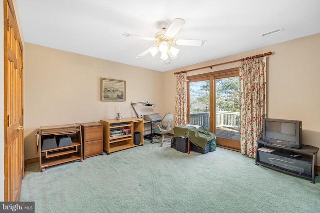 8413 Pathfinders Ct, Spotsylvania, VA 22553 - home office with visible vents, a ceiling fan, and carpet floors