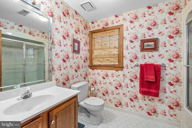 8413 Pathfinders Ct, Spotsylvania, VA 22553 - full bathroom with a shower with shower door, toilet, tile patterned flooring, and visible vents