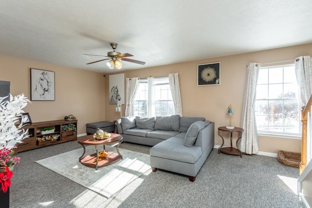 living room featuring ceiling fan