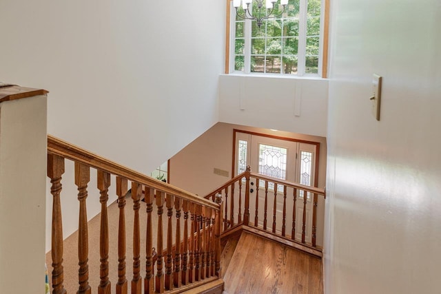 4201 Brown Mountain Ln, Elkton, VA 22827 - entryway with wood finished floors, a towering ceiling, and stairway