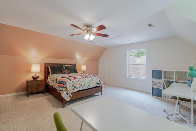 4201 Brown Mountain Ln, Elkton, VA 22827 - bedroom featuring lofted ceiling, carpet flooring, and a ceiling fan