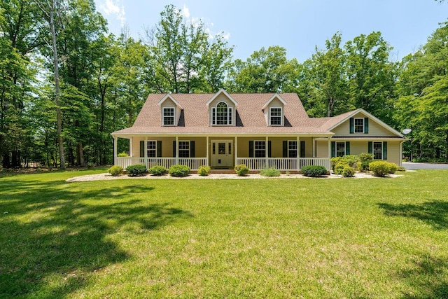 4201 Brown Mountain Ln, Elkton, VA 22827 - cape cod house featuring covered porch, a front yard, and a shingled roof
