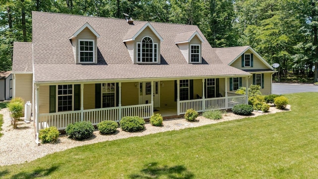 4201 Brown Mountain Ln, Elkton, VA 22827 - cape cod-style house with covered porch, a front lawn, and roof with shingles