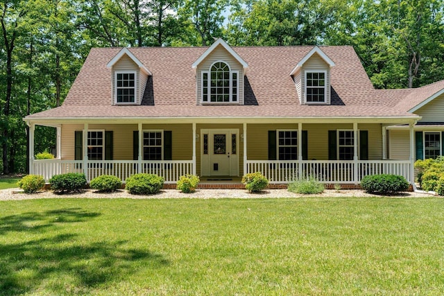 4201 Brown Mountain Ln, Elkton, VA 22827 - cape cod home featuring covered porch, a front yard, and a shingled roof