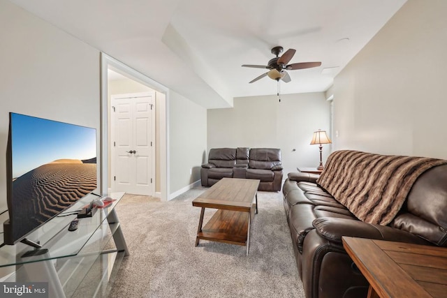 12011 Big Ben Blvd, Fredericksburg, VA 22407 - living room featuring a ceiling fan, carpet floors, and baseboards