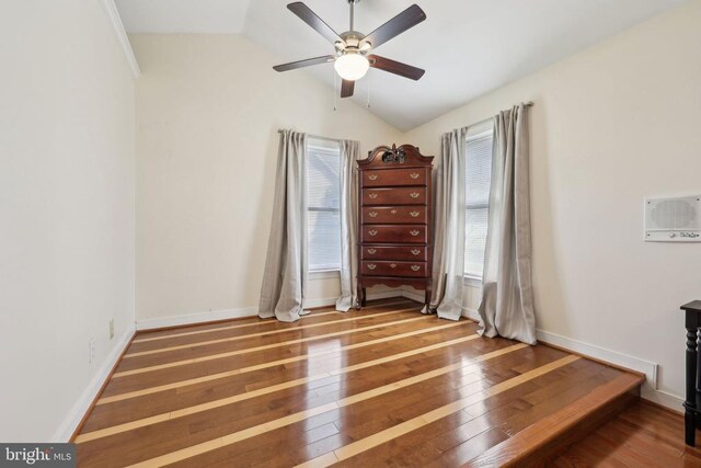 12011 Big Ben Blvd, Fredericksburg, VA 22407 - unfurnished room featuring hardwood / wood-style floors, lofted ceiling, ceiling fan, and baseboards