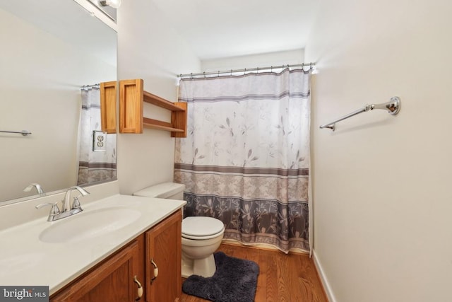 12011 Big Ben Blvd, Fredericksburg, VA 22407 - bathroom with wood finished floors, toilet, vanity, and a shower with shower curtain