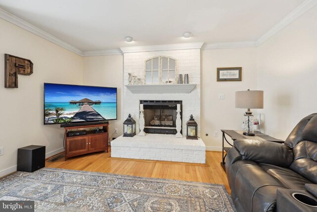 12011 Big Ben Blvd, Fredericksburg, VA 22407 - living room featuring crown molding, wood finished floors, baseboards, and a fireplace