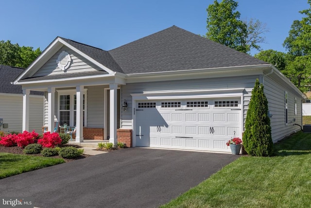 6104 New Berne Rd, Fredericksburg, VA 22407 - view of front of home featuring an attached garage, a porch, driveway, roof with shingles, and a front lawn