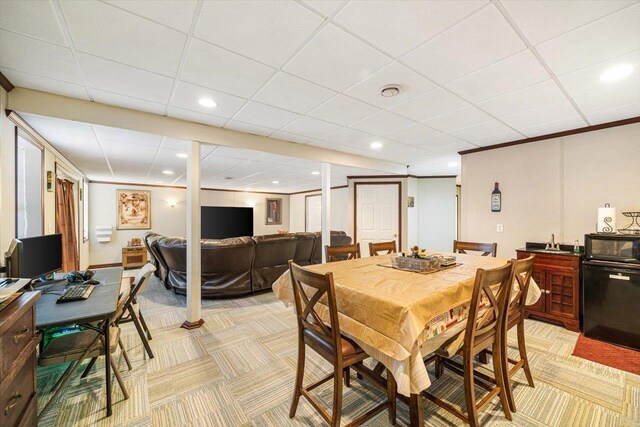 102 Shawn Cir, Staunton, VA 24401 - dining space featuring a drop ceiling, crown molding, recessed lighting, and light colored carpet