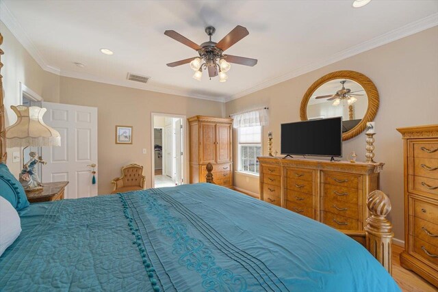 102 Shawn Cir, Staunton, VA 24401 - bedroom with a ceiling fan, ornamental molding, visible vents, and baseboards
