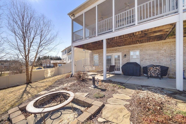 102 Shawn Cir, Staunton, VA 24401 - view of patio / terrace with a fenced backyard, a fire pit, and french doors