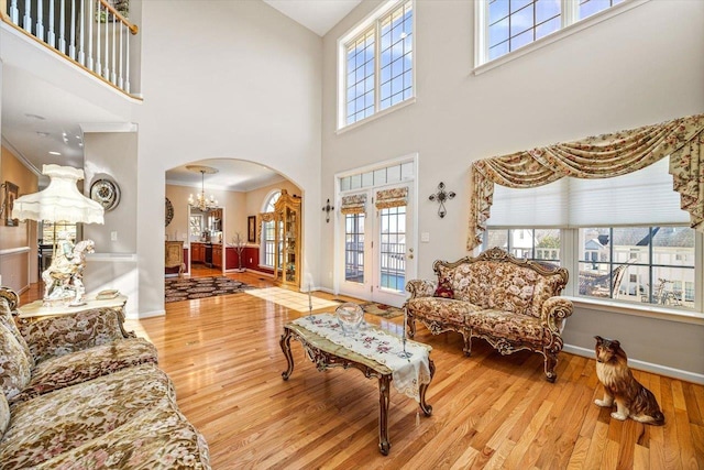 102 Shawn Cir, Staunton, VA 24401 - living area with a towering ceiling, a wealth of natural light, and arched walkways