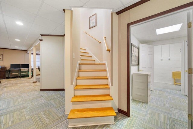 102 Shawn Cir, Staunton, VA 24401 - stairway featuring crown molding, carpet flooring, baseboards, and recessed lighting