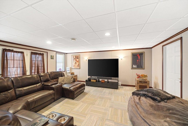 102 Shawn Cir, Staunton, VA 24401 - living area with crown molding, light carpet, baseboards, and recessed lighting