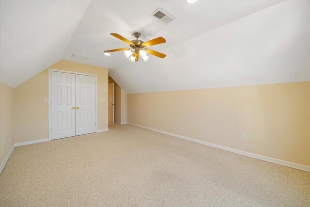102 Shawn Cir, Staunton, VA 24401 - bonus room featuring lofted ceiling, a ceiling fan, baseboards, visible vents, and light colored carpet