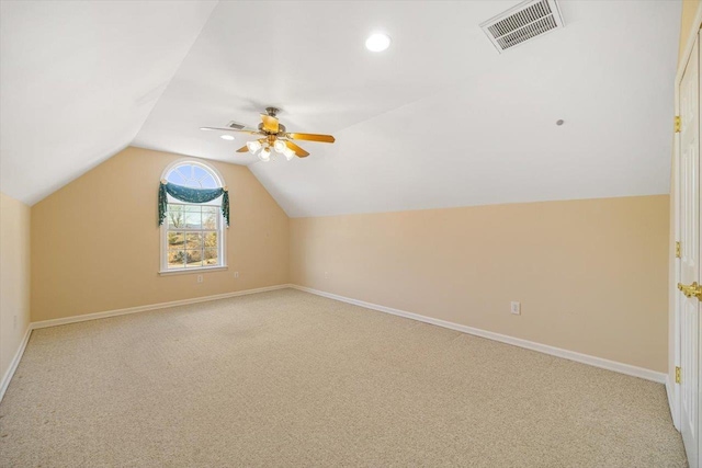 102 Shawn Cir, Staunton, VA 24401 - bonus room with a ceiling fan, visible vents, carpet floors, and vaulted ceiling