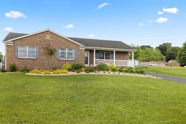 5 Granary Rd, Verona, VA 24482 - ranch-style house with a porch, a front lawn, brick siding, and roof with shingles